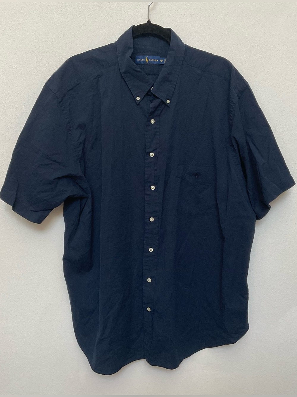 Ralph Lauren Navy Blue Seersucker Short Sleeve Button Down Size 2XB